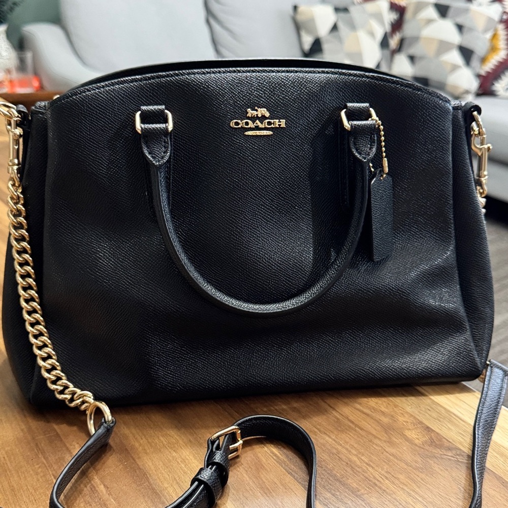 Coach Black Leather Satchel with Gold Accents
